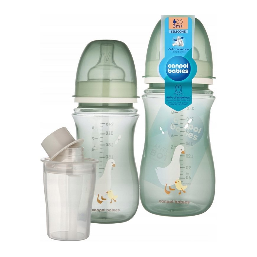 CANPOL BABIES Anti-Colic Bottle 240 ml GOOSE with Milk Powder Container, 35/245_set – 2