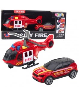 Lean Toys Gaisrinės sraigtasparnis ir automobilis su šviesomis ir garsu