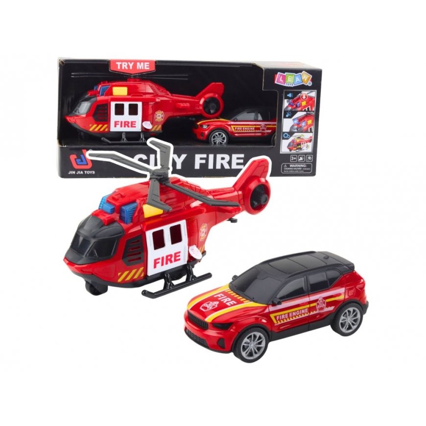 Lean Toys Gaisrinės sraigtasparni ja ja auto valot ja äänet. – 2