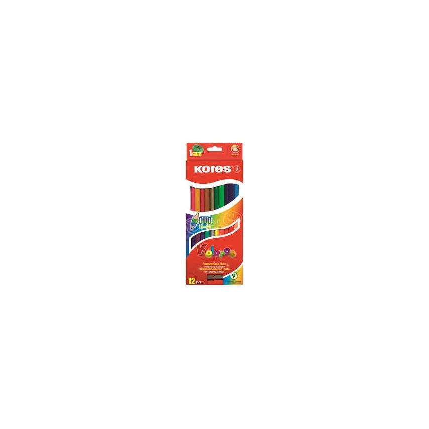 Tribriauniai dvigubi spalvoti pieštukai KORES KOLORES DUO, 12 tk.
