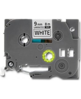 QOLTEC-nauha BROTHER TZe-221 9mm x 8m Valkoinen / Musta ylitransferi