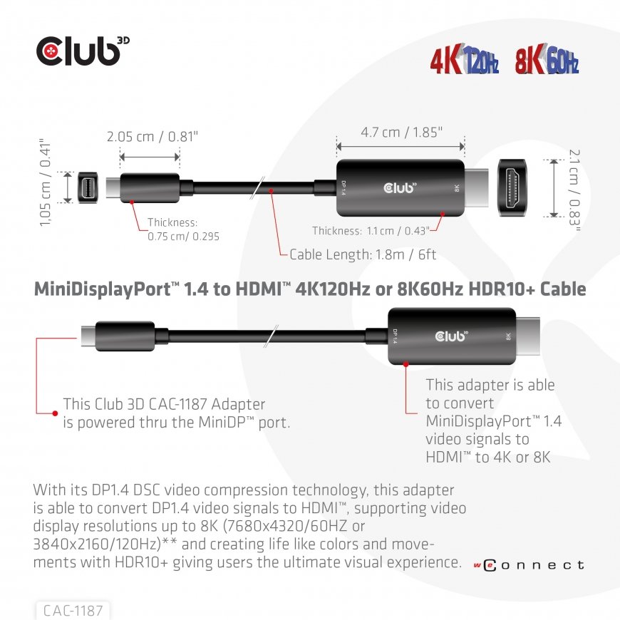 CLUB3D CAC-1187 videokaapeli-adapteri 1,8 m Mini DisplayPort HDMI musta – 3