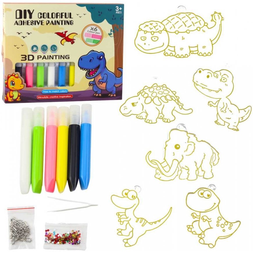 Lean Toys stiklo imitacijos dinozaurų raktų pakabukų rinkinys, 6 vnt.