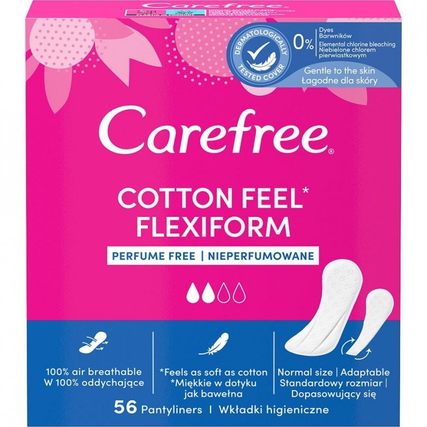 Carefree Nerūpestingi medvilniniai Flexiform kelnaičių įklotai, bekvapiai, 1 pak. - 56 vnt.