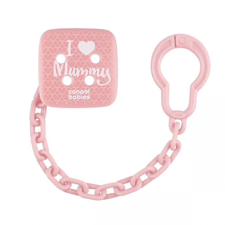 CANPOL BABIES pacifier holder I LOVE MUMMY, Pink, 2/434_pin
