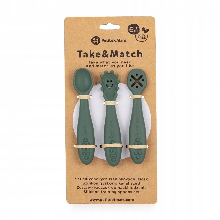 Petite&Mars Take&Match - silicone spoons, set of 3 pcs | Misty Green