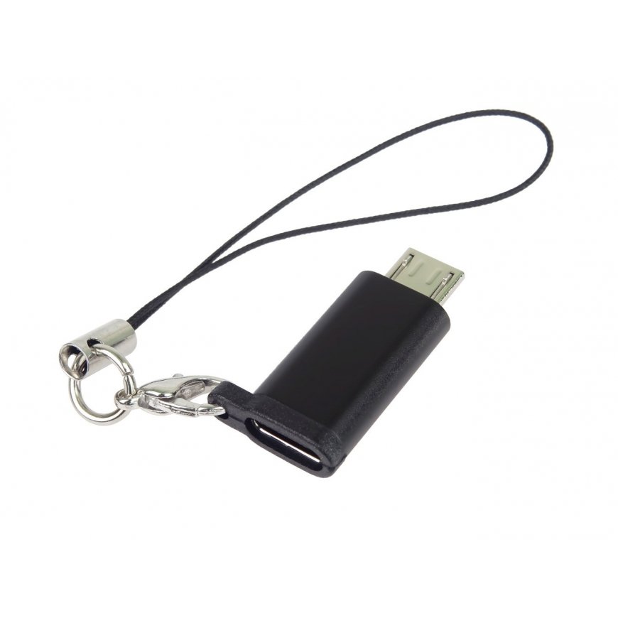„PremiumCord“ adapteri USB-C liitin – USB 2.0 Micro-B/uros, musta, ripustuskoukkulla.