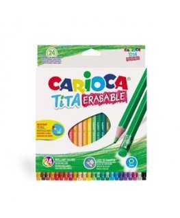 Krāsainie zīmuļi CARIOCA TITA, dzēšami ar dzēšgumiju, 24 krāsas.