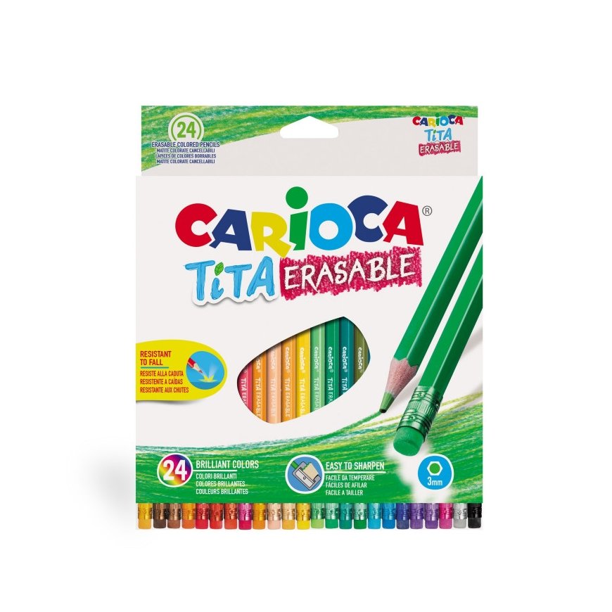 CARIOCA TITA värikynät, pyyhittävät kumilla, 24 väriä – 2