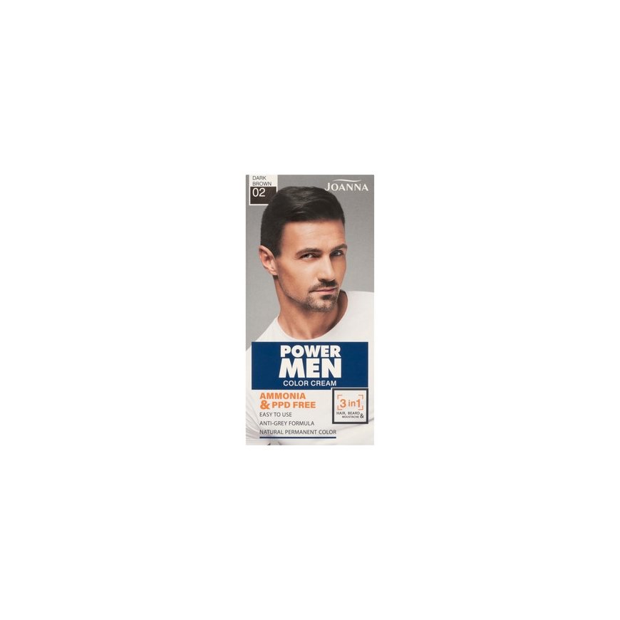 Joanna Power Men Color Creme 3in1 02 Tumman ruskea, 30 g – 2