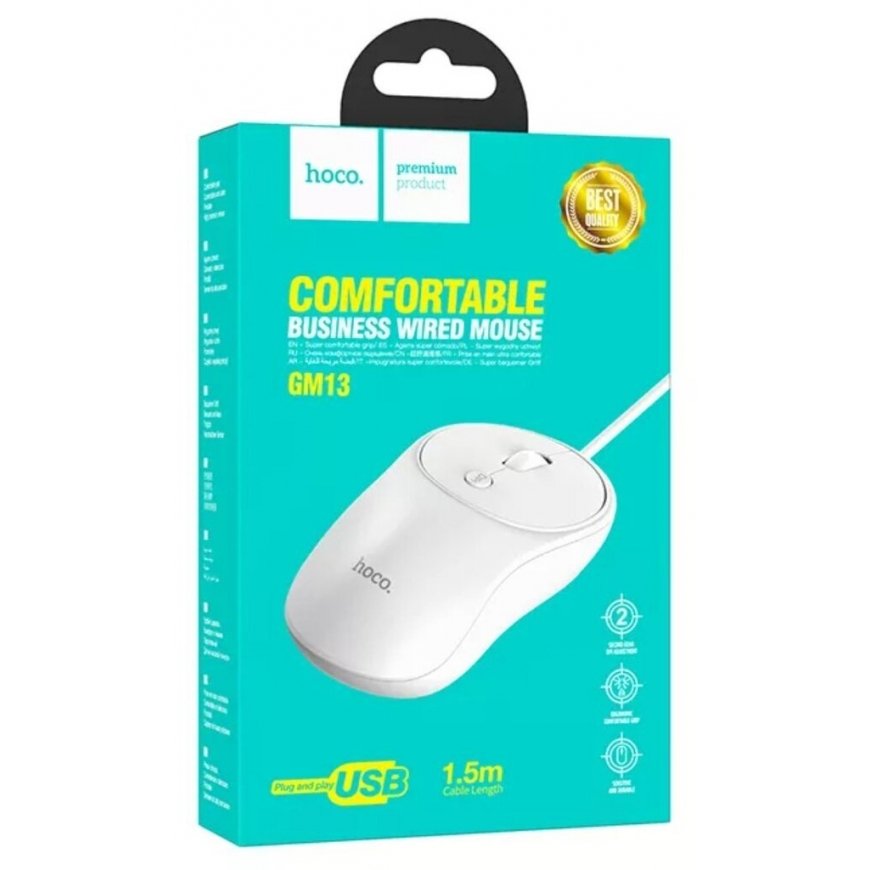 Hoco USB A 1600 dpi GM13 juhtmega hiir valge