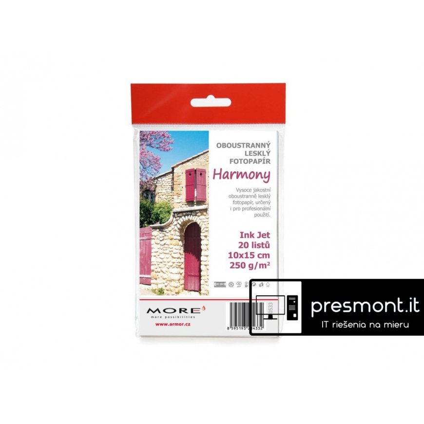 ARMOR fotopapīrs Harmony 250g, 10x15cm spīdīgs, 20 lapas, foto, tintes, spīdīgs no abām pusēm