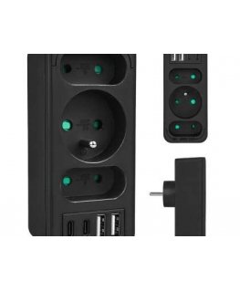 Power Outlets x3 + 4xUSB Maclean, power strip with 3 outlets, 2xUSB A, 2xUSB C PD 20W, 1x16A + 2x6A, MCE248 F/B