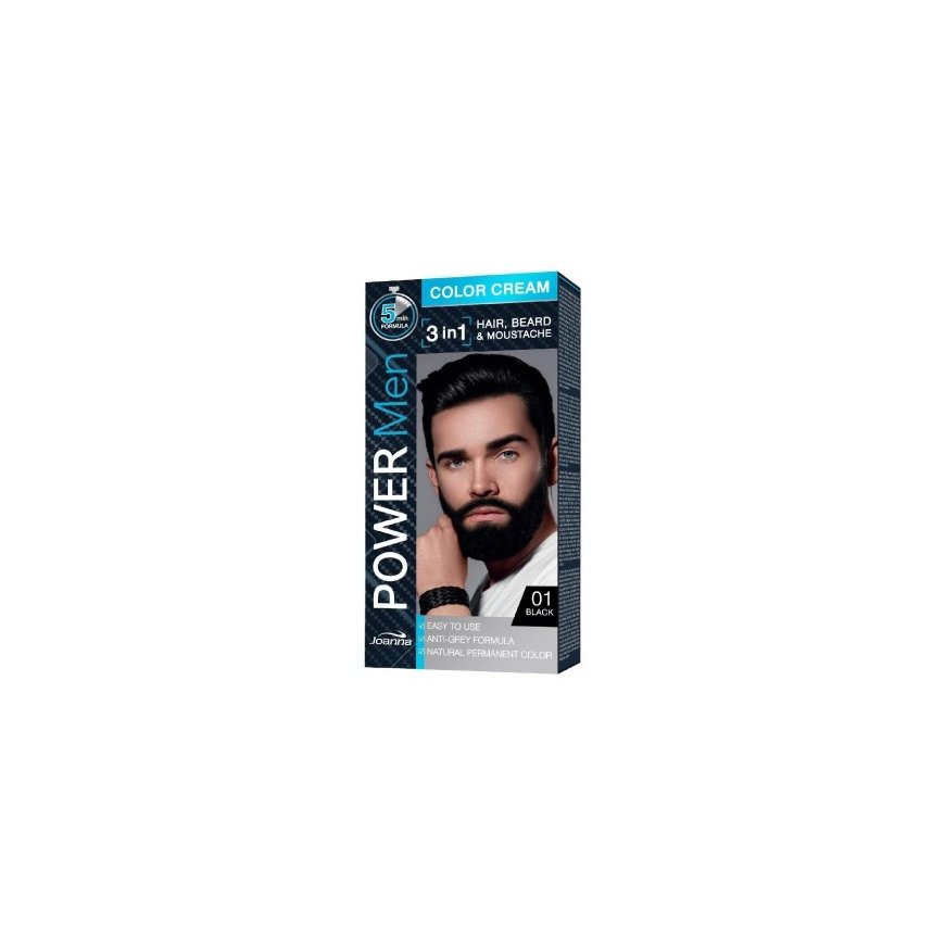 Joanna Power Men Color Kreminis 3in1 01 Juodas, 30 g – 2