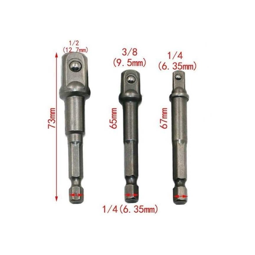 Oem Atsuktuvo adapterid - Vähenemised 1/4" 3/8" 1/2" - 3 tk komplekt