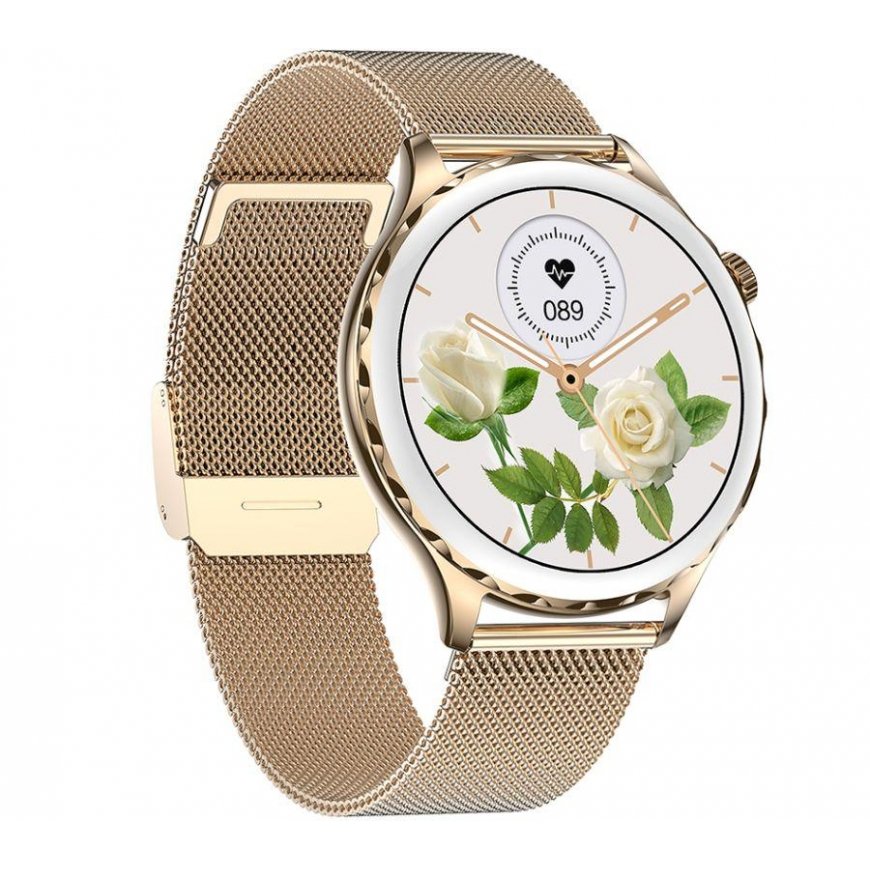 Smartwatch Rubicon RNCF02, roosa kuldne värv, koos täiendava roosa rihmaga komplektis.