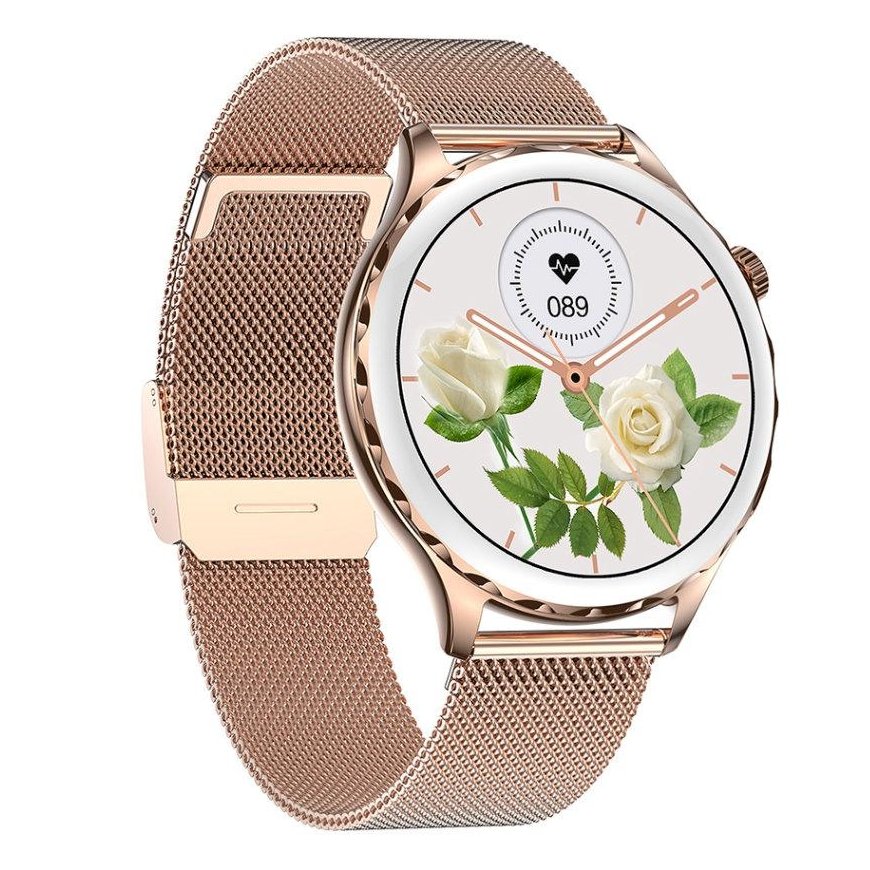Smartwatch Rubicon RNCF02, roosa kuldne värv, koos täiendava roosa rihmaga komplektis. – 2