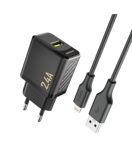 Dudao A23LEU 2.4A GaN EU USB-A Wall Charger with USB-A to Lightn