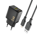 Dudao A23LEU 2.4A GaN EU USB-A Wall Charger with USB-A to Lightn Dudao A23LEU 2.4A GaN EU USB-A Wall Charger with USB-A to Lightn