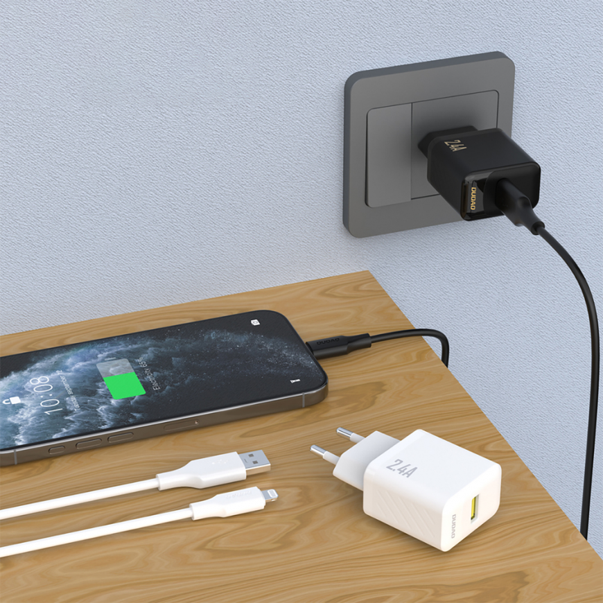 Dudao A23LEU 2.4A GaN EU USB-A Wall Charger with USB-A to Lightn – 2