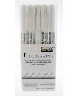 Marvy Uchida värilliset graafiset kynät "Marvy For Drawing" 4600-5VX, kärjen paksuus 0,3 mm. 5 kpl.