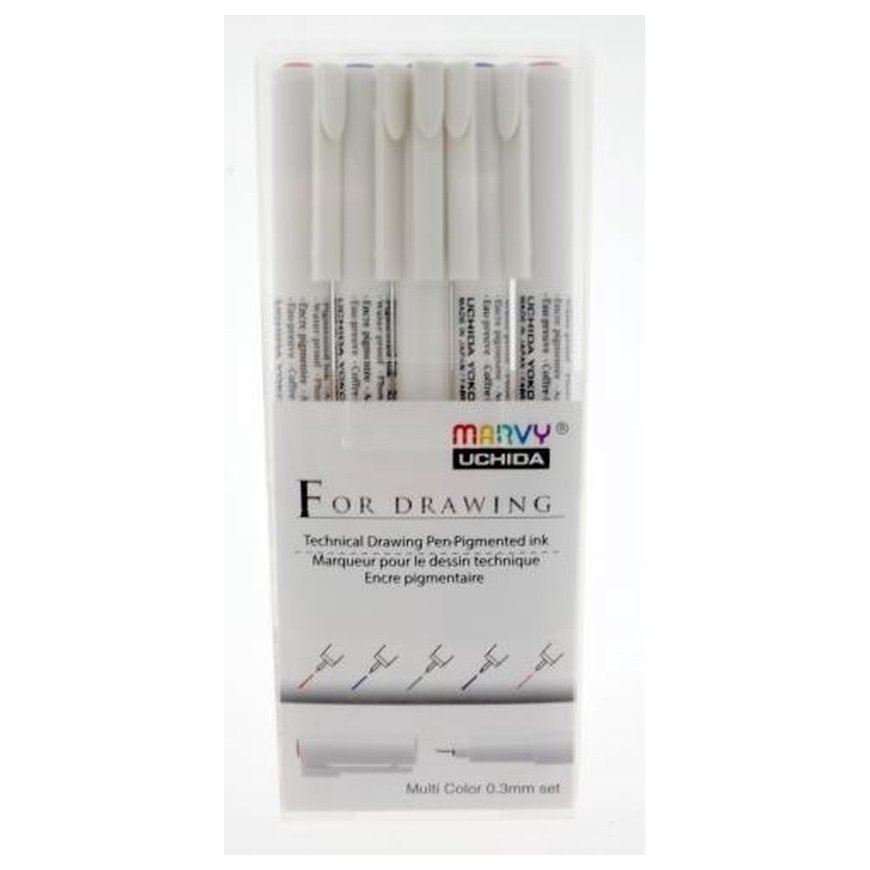 Marvy Uchida värvilised grafitotsikud "Marvy For Drawing" 4600-5VX, nib paksus 0,3 mm. 5 tk