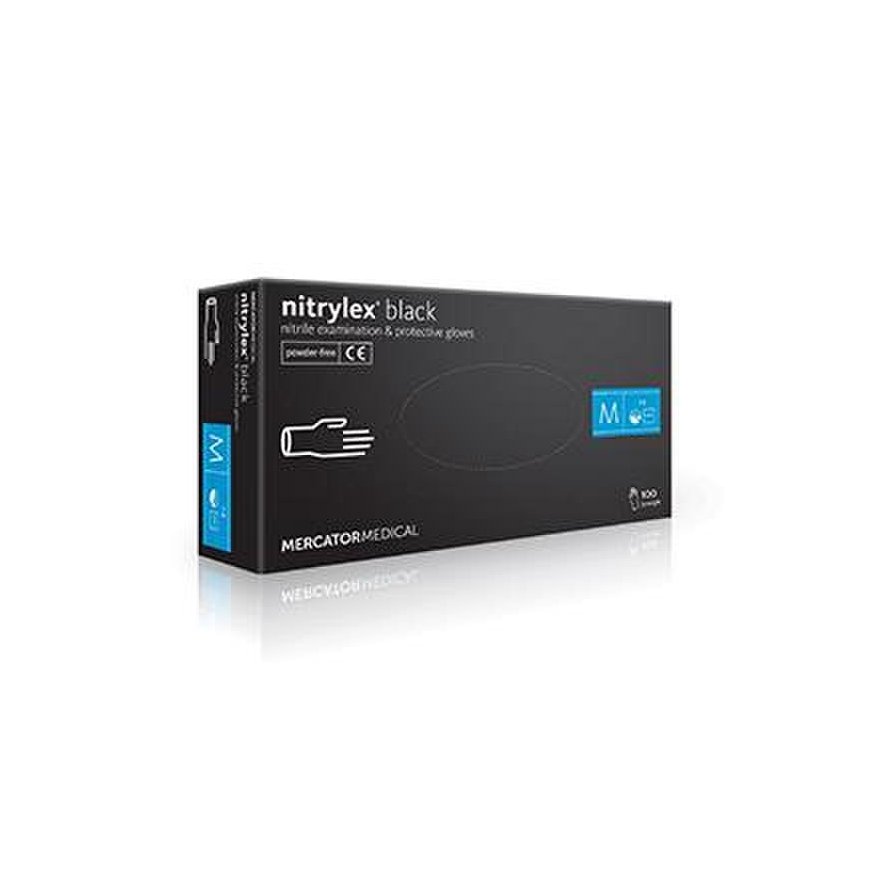 Mercator NITRYLEX PF Disposable Gloves, nitrile, powder-free, black, size S, 100 pcs.