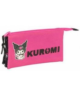 Safta Trigubas penalas Kuromi Musta Fuksia 22 x 12 x 3 cm