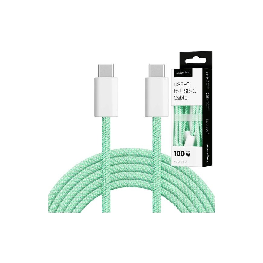 Кабель USB типа C 100 Вт 1.5 м Зелёный Kruger & Matz Basic