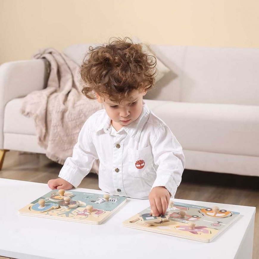 Viga Toys Puinen eläinkuvio palapeli, jossa on tikkusarjat. – 2