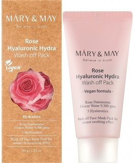 MARY & MAY Roosi ja hüaluroonhappe niisutav mask „Hydra Wash Off Pack“, 30 g