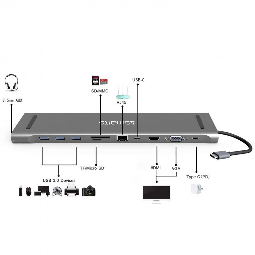 4smarts 11in1 USB 3.2 Gen 1 (3.1 Gen 1) Type-A + Type-C Pilka – 3