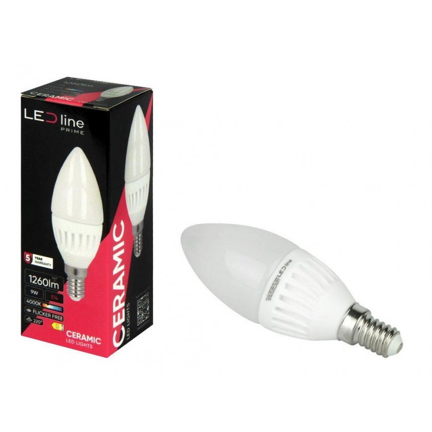 LED Line Prime LED Bulb E14 230V 9W 1260lm Candle Shape, Warm White 3000K – 2