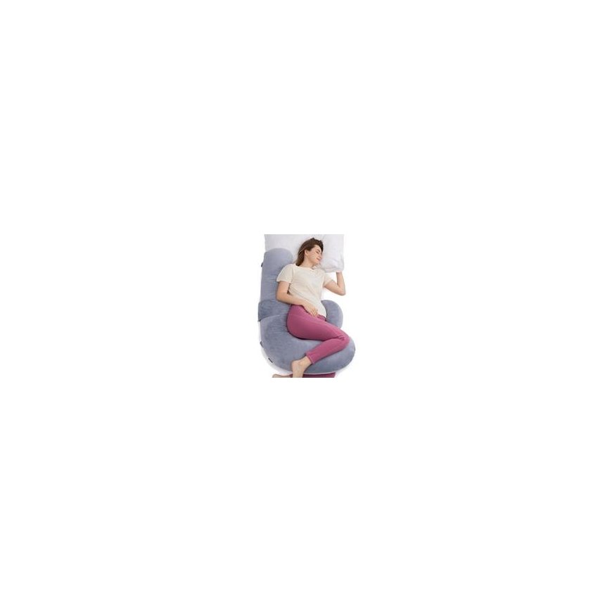 MOMCOZY Grūtniecības spilvens, F formas, samts, pelēks – 2