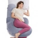 MOMCOZY Grūtniecības spilvens, F formas, samts, pelēks MOMCOZY Grūtniecības spilvens, F formas, samts, pelēks
