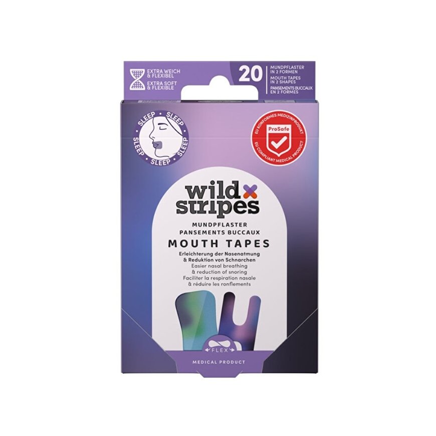 Wild Stripes Закрывающие полоски для рта для поддержки носового дыхания ночью (Патчи для рта) 20 шт. Уход за кожей лица Унисекс