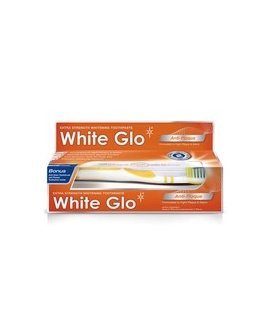 White Glo Baltas Glo Anti-Plaque - valkaiseva hammastahna, joka on suunniteltu poistamaan ja ehkäisemään hampaanplakin muodostum