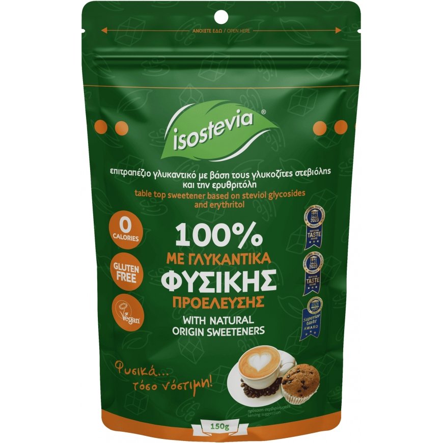 Saldiklių mišinys ISOSTEVIA, su steviolio glikozidais, 150 g – 2