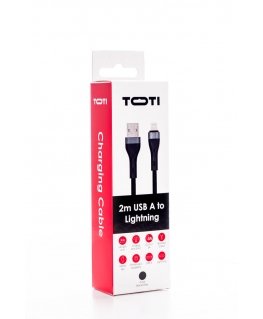 SEEK TOTI USB-A to Lightning, 2m PVC andmeside 2A (mitte-MFI), Must