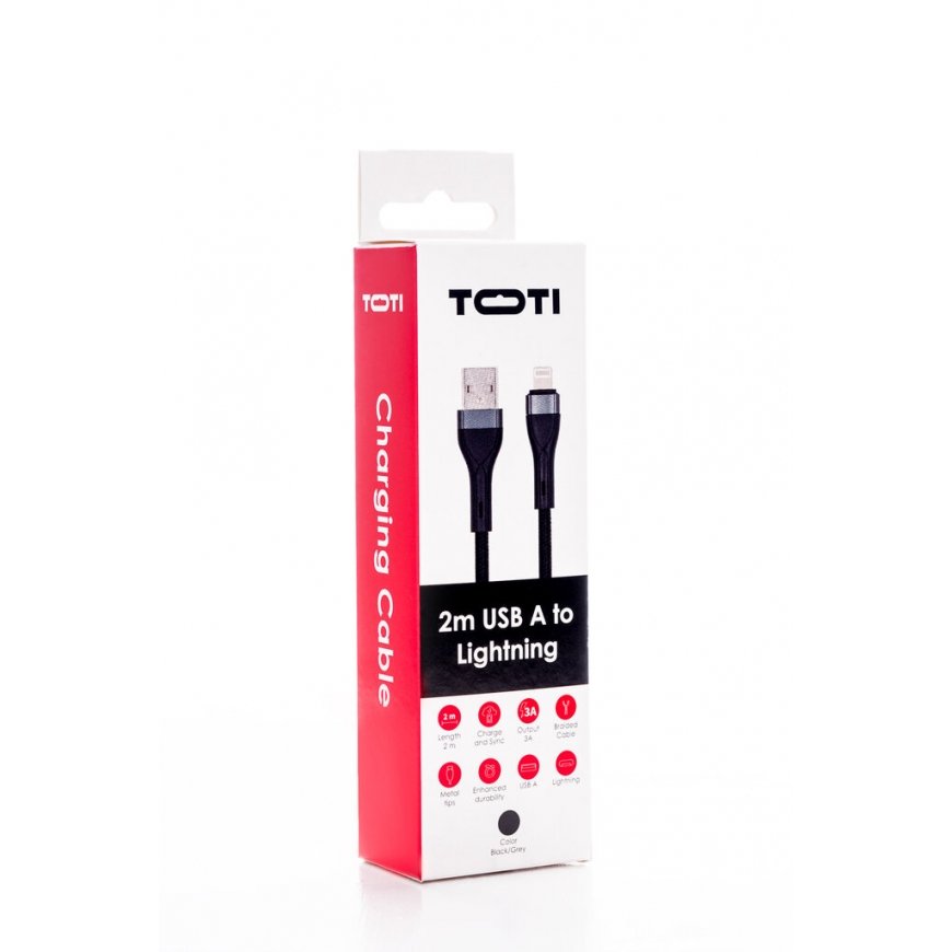 SEEK TOTI USB-A uz Lightning, 2m PVC datu kabelis 2A (nav MFI), Melns