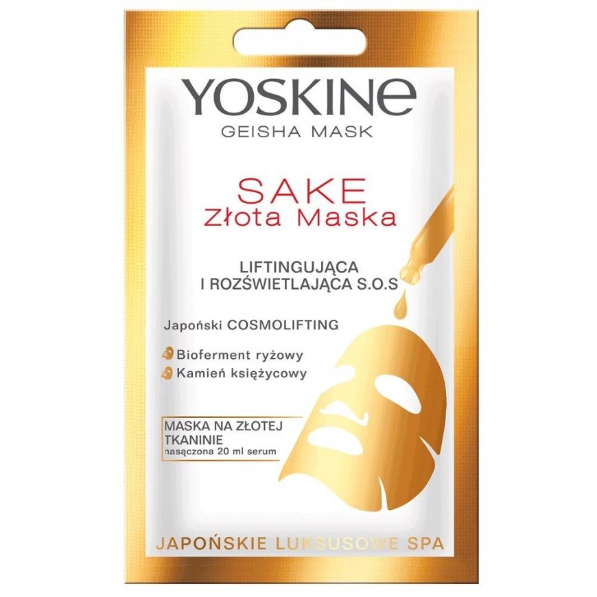 Yoskine Geisha Sake Gold Lifting Mask kiinteyttävä kangasnaamiot kasvonaamio, 20 ml – 2