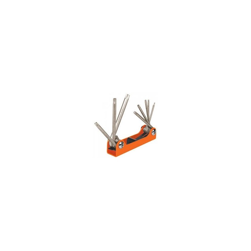 8 in 1 foldable TORX screwdriver set in a metal case. T9-10-15-20-25-27-30-40 Truper®