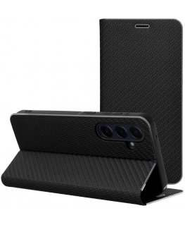 Dėklas Oem LUNA Book Carbon Samsung Galaxy S22 Ultra jaoks, must color.