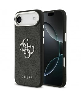 GUESS dėklas IPHONE 17 Air GUHCP17MP4G4SMCK (4G PU odinis dėklas su dideliu 4G ir klasikiniu logotipu bei sidabriniu metaliniu f