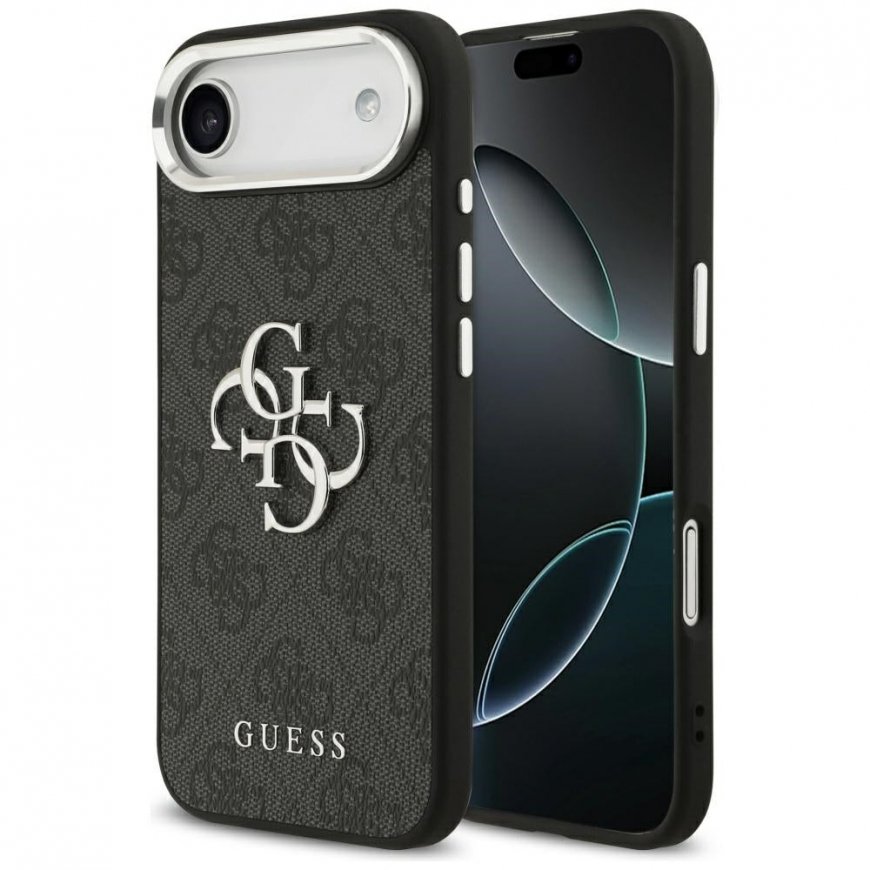 GUESS dėklas IPHONE 17 Air GUHCP17MP4G4SMCK (4G PU odinis dėklas su dideliu 4G ir klasikiniu logotipu bei sidabriniu metaliniu f