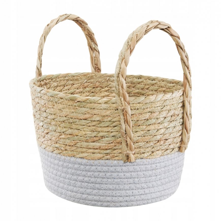 Boho Seaweed Basket with Ears 23 x 16 cm Gray AMBITION