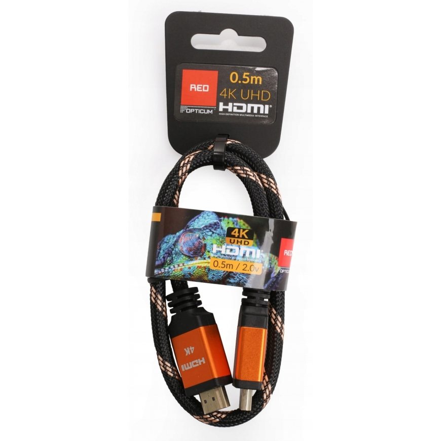 Kabelis HDMI-HDMI Opticum Raudonas 4K UHD – 0,5 m (v2.0) – 2