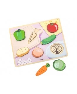 Viga Toys Montessori medinės dėlionės 2in1 figūrėlės Daržovės