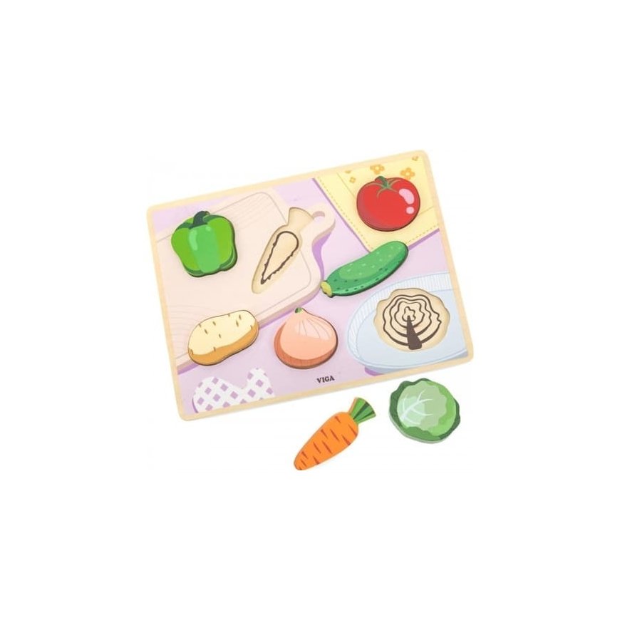 Viga Toys Montessori puinen palapeli 2in1 hahmot Kasvikset