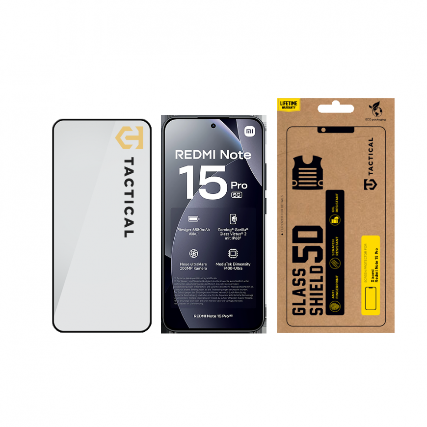 Tactical Glass Shield 5D for Xiaomi Redmi Note 15 Pro Black – 2